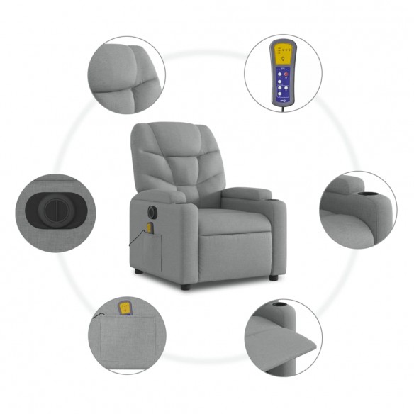 Fauteuil de massage inclinable électrique gris clair tissu