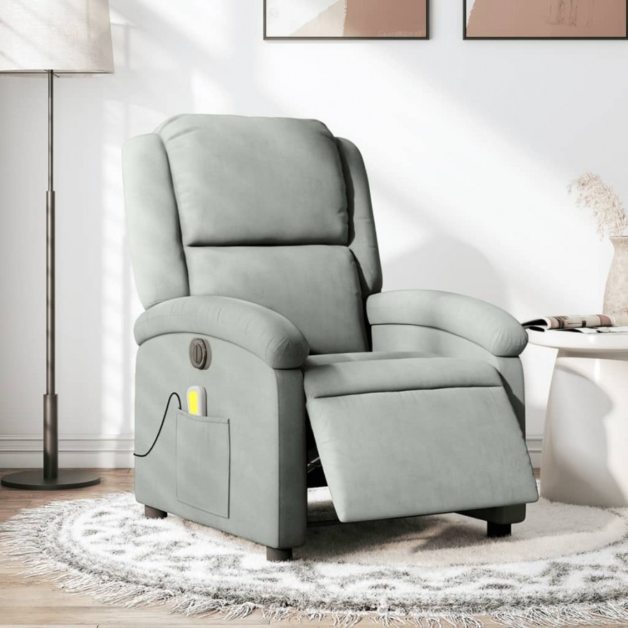 Fauteuil inclinable électrique de massage gris clair velours