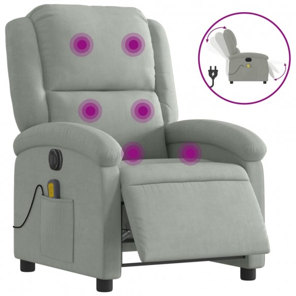 Fauteuil inclinable électrique de massage gris clair velours