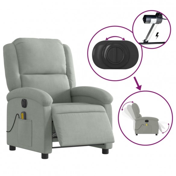 Fauteuil inclinable électrique de massage gris clair velours