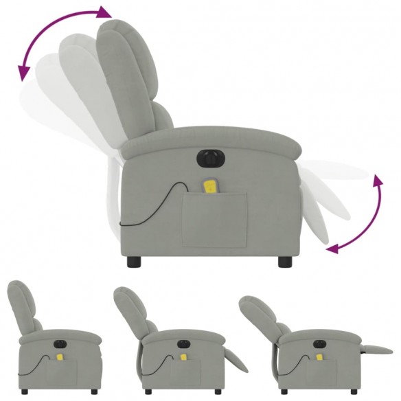 Fauteuil inclinable électrique de massage gris clair velours