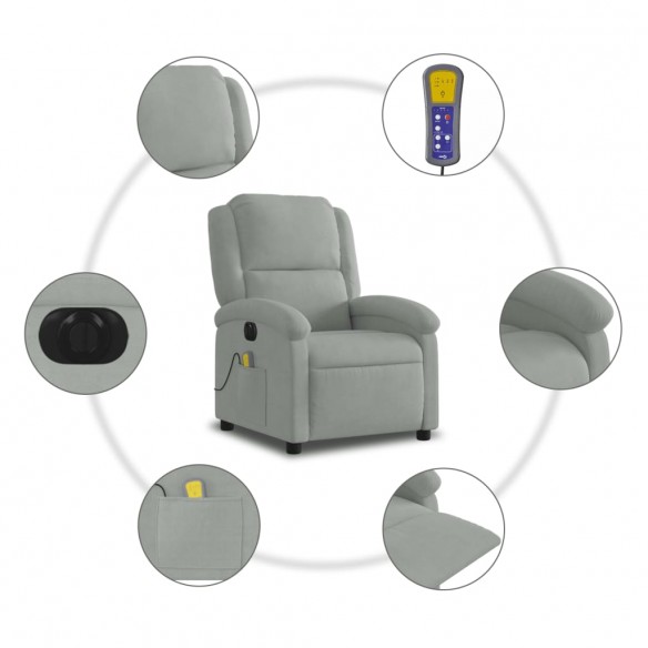 Fauteuil inclinable électrique de massage gris clair velours