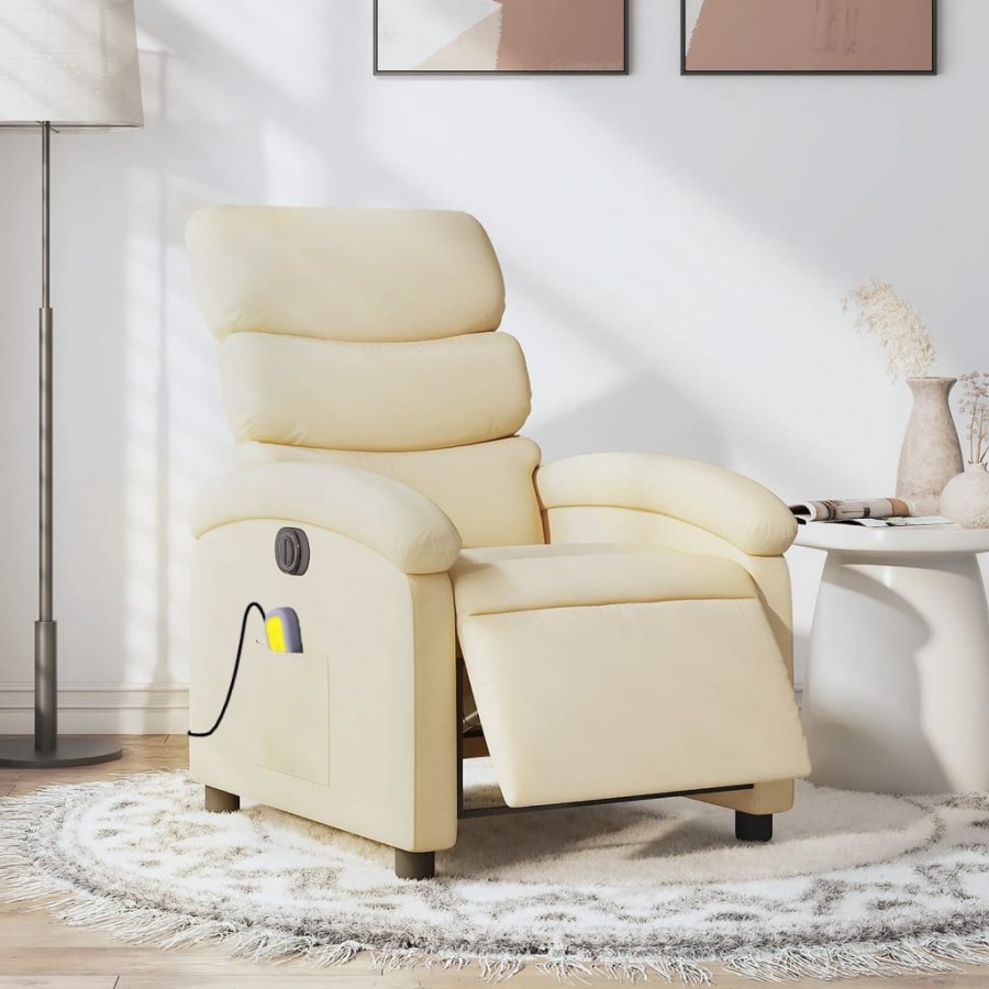 Fauteuil inclinable de massage électrique crème tissu