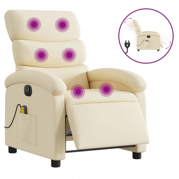 Fauteuil inclinable de massage électrique crème tissu