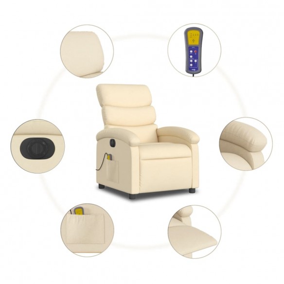 Fauteuil inclinable de massage électrique crème tissu