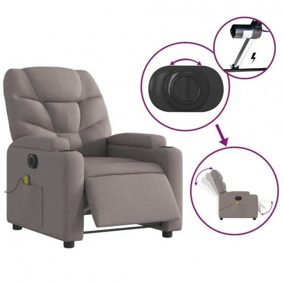 Fauteuil de massage inclinable électrique Taupe Tissu