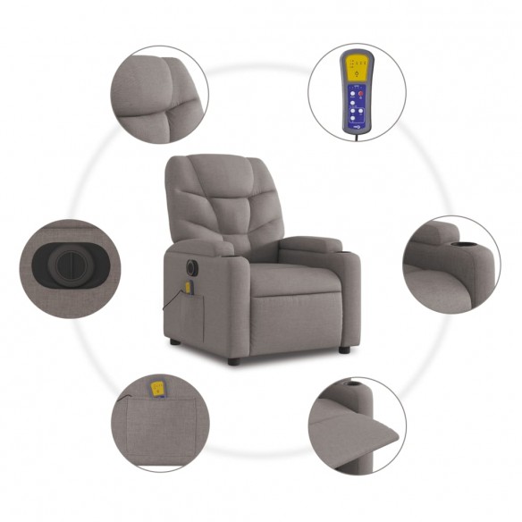 Fauteuil de massage inclinable électrique Taupe Tissu