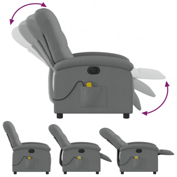 Fauteuil inclinable de massage électrique gris foncé tissu