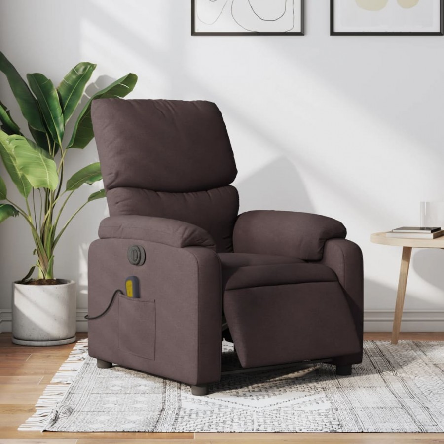 Fauteuil de massage inclinable électrique Marron foncé Tissu