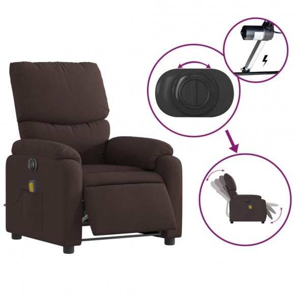 Fauteuil de massage inclinable électrique Marron foncé Tissu