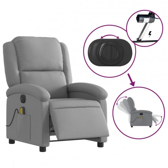 Fauteuil de massage inclinable électrique gris clair tissu