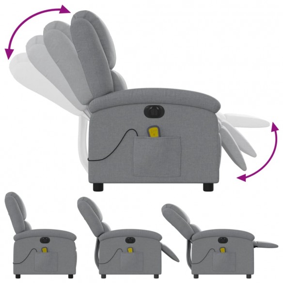 Fauteuil de massage inclinable électrique gris clair tissu