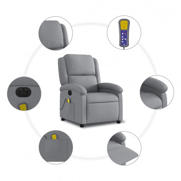 Fauteuil de massage inclinable électrique gris clair tissu