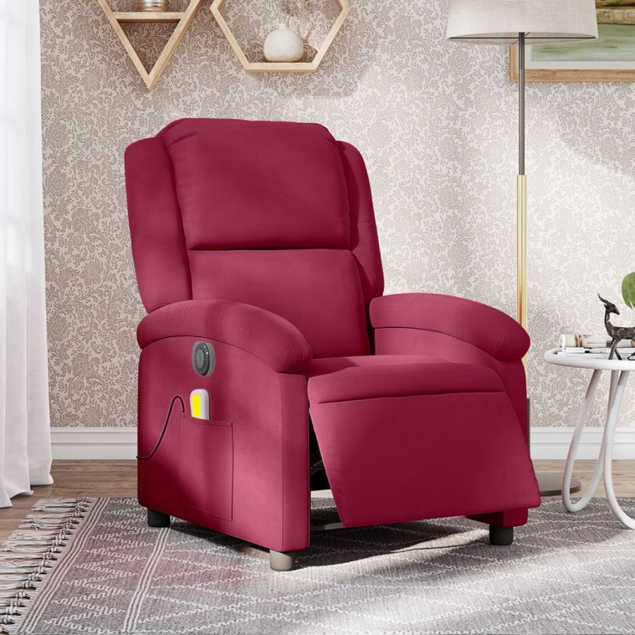 Fauteuil inclinable massage électrique rouge bordeaux velours