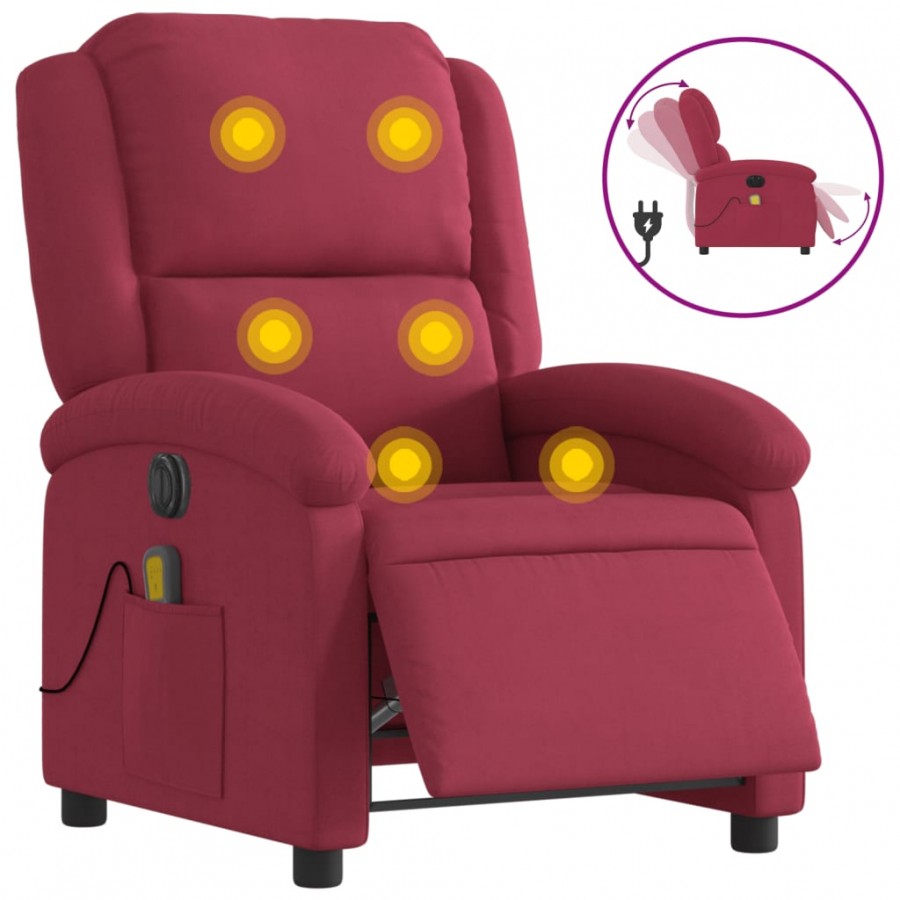 Fauteuil inclinable massage électrique rouge bordeaux velours Fauteuil inclinable massage électrique rouge bordeaux velours