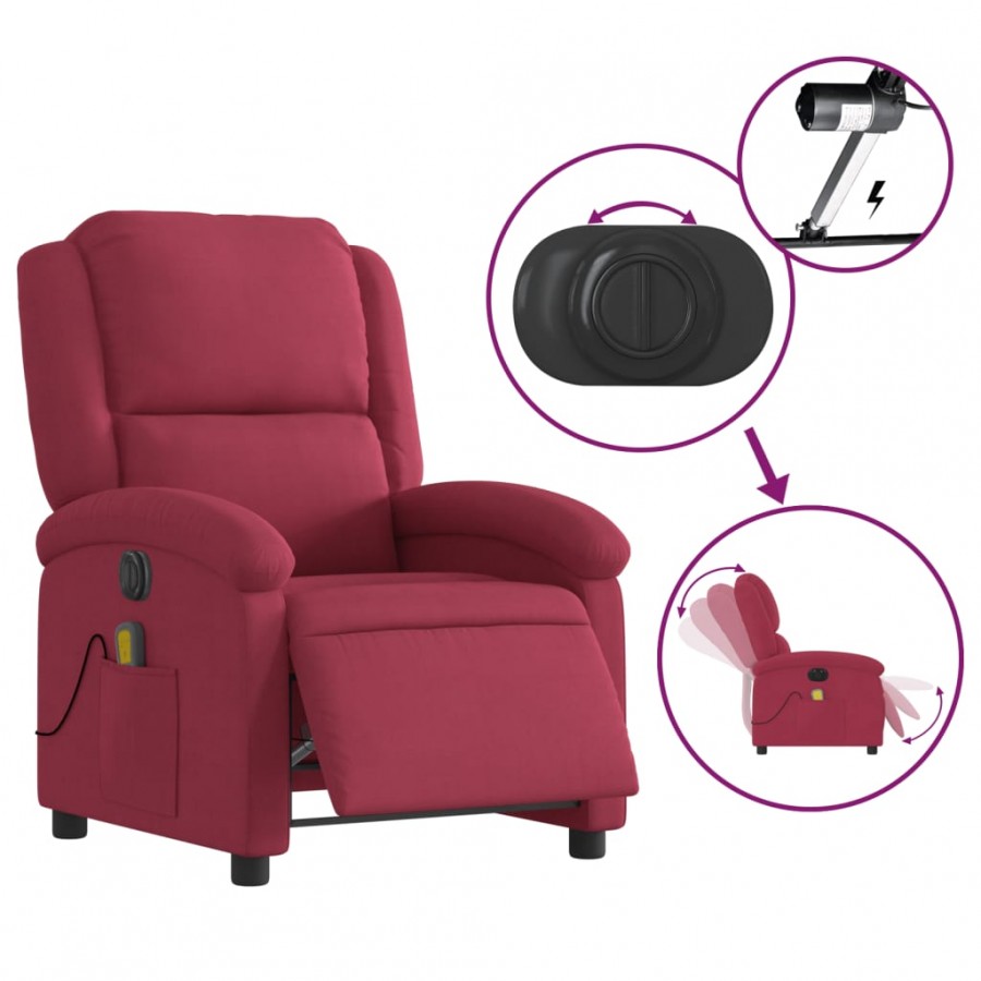 Fauteuil inclinable massage électrique rouge bordeaux velours Fauteuil inclinable massage électrique rouge bordeaux velours