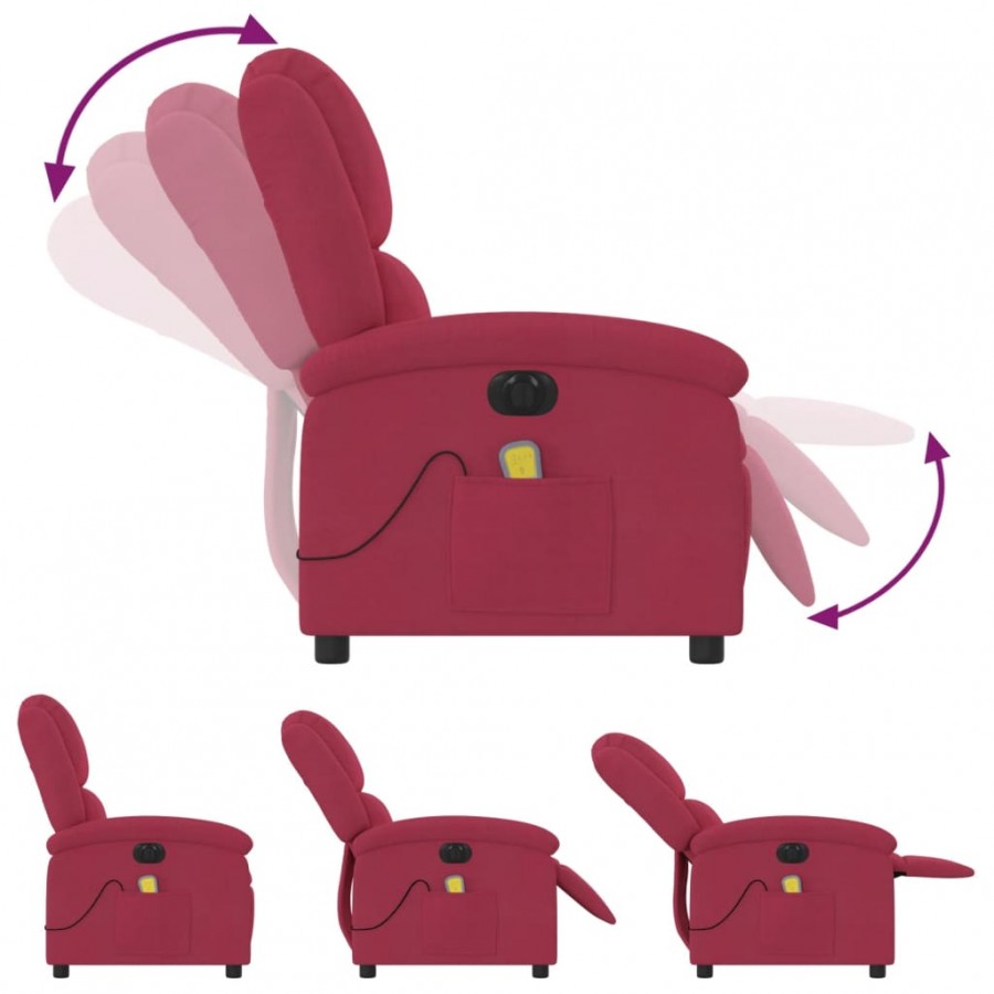 Fauteuil inclinable massage électrique rouge bordeaux velours Fauteuil inclinable massage électrique rouge bordeaux velours