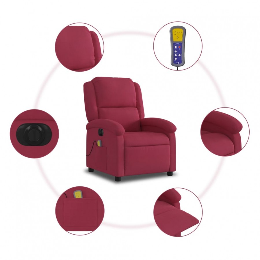 Fauteuil inclinable massage électrique rouge bordeaux velours Fauteuil inclinable massage électrique rouge bordeaux velours