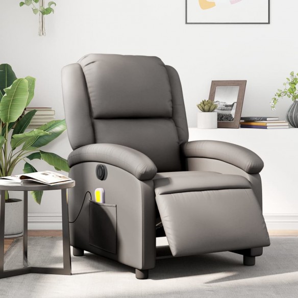 Fauteuil de massage inclinable électrique gris cuir véritable