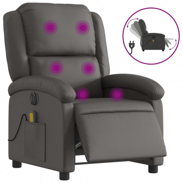 Fauteuil de massage inclinable électrique gris cuir véritable