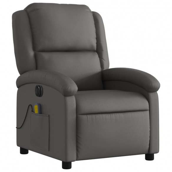 Fauteuil de massage inclinable électrique gris cuir véritable