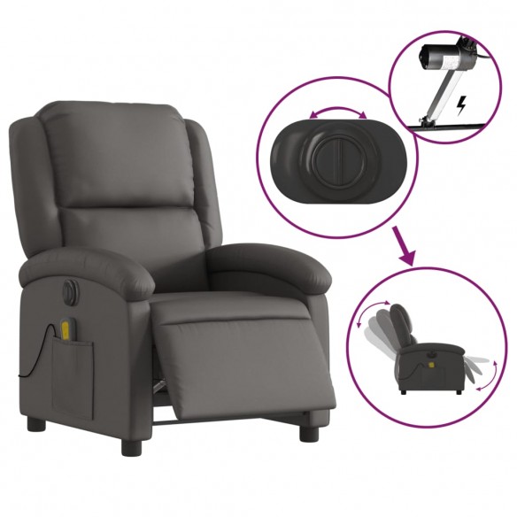 Fauteuil de massage inclinable électrique gris cuir véritable