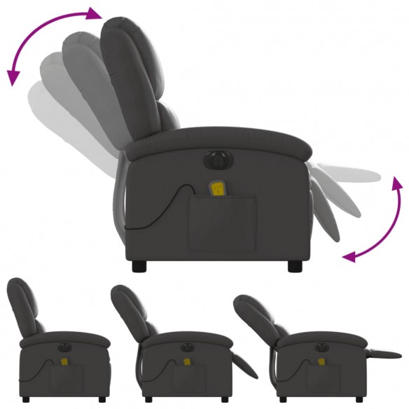 Fauteuil de massage inclinable électrique gris cuir véritable