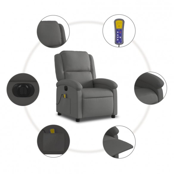 Fauteuil de massage inclinable électrique gris cuir véritable