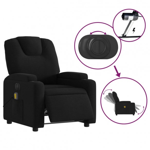 Fauteuil de massage inclinable électrique Noir Tissu