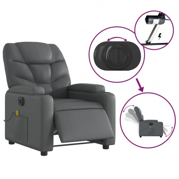 Fauteuil de massage inclinable électrique gris similicuir