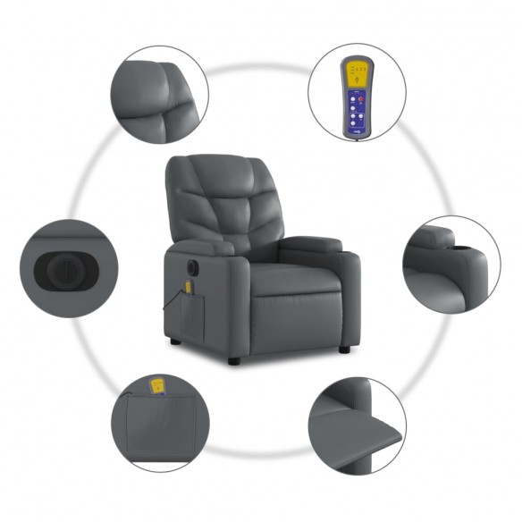 Fauteuil de massage inclinable électrique gris similicuir