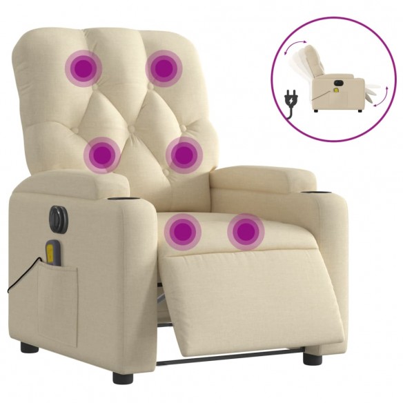 Fauteuil inclinable de massage électrique crème tissu