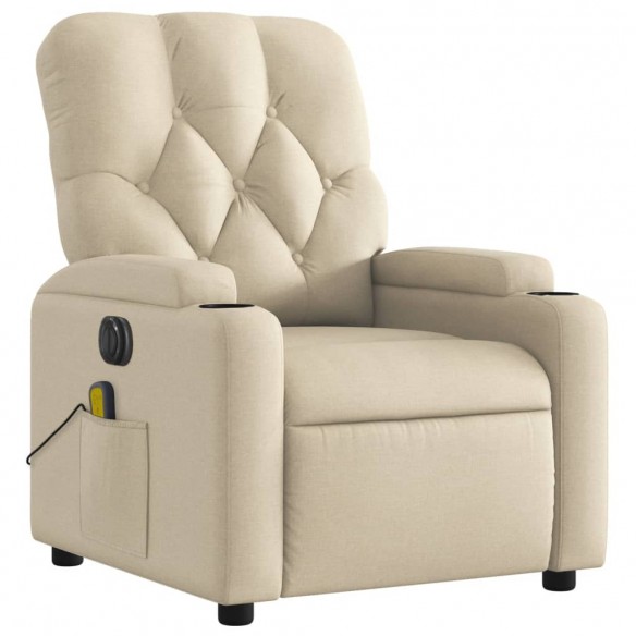 Fauteuil inclinable de massage électrique crème tissu