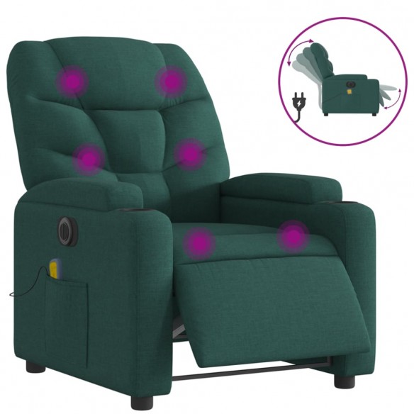 Fauteuil de massage inclinable électrique Vert foncé Tissu