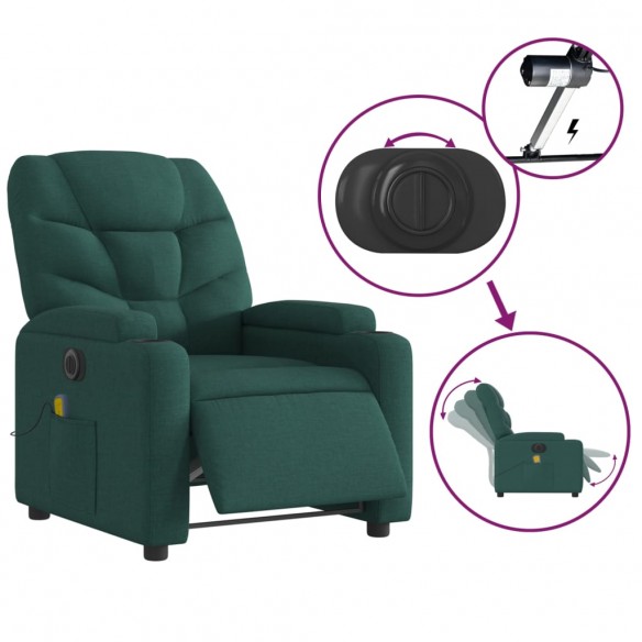 Fauteuil de massage inclinable électrique Vert foncé Tissu