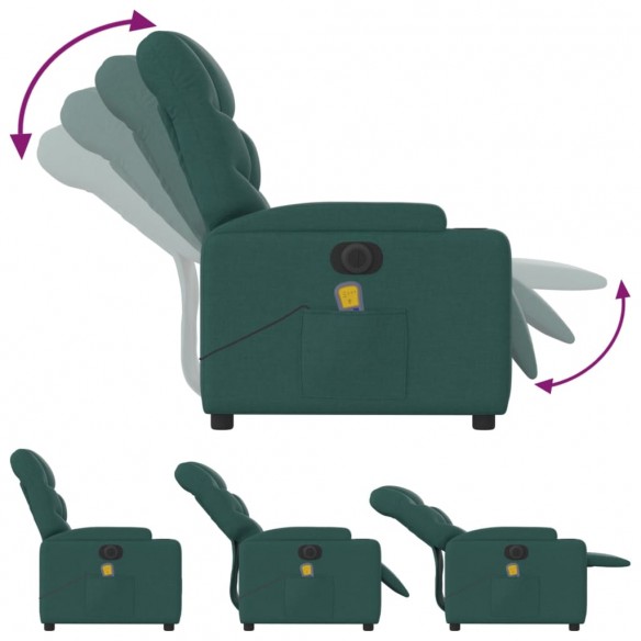 Fauteuil de massage inclinable électrique Vert foncé Tissu