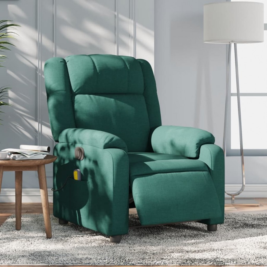 Fauteuil de massage inclinable électrique Vert foncé Tissu