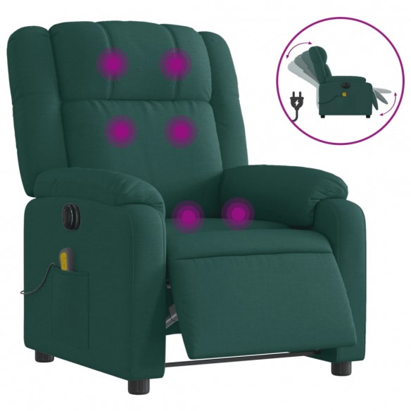 Fauteuil de massage inclinable électrique Vert foncé Tissu