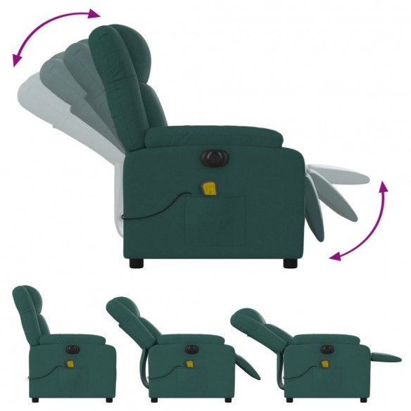 Fauteuil de massage inclinable électrique Vert foncé Tissu