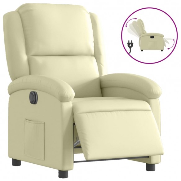 Fauteuil inclinable électrique crème cuir véritable