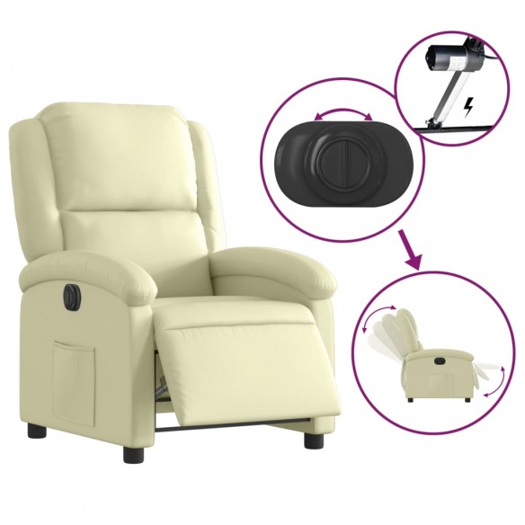 Fauteuil inclinable électrique crème cuir véritable