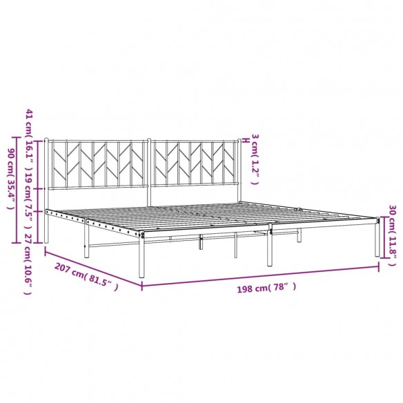 Cadre de lit métal avec tête de lit blanc 193x203 cm