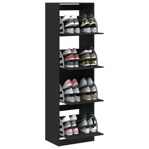 Armoire à chaussures 4 tiroirs rabattables noir 60x42x204 cm