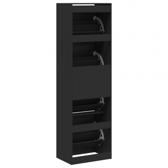 Armoire à chaussures 4 tiroirs rabattables noir 60x42x204 cm