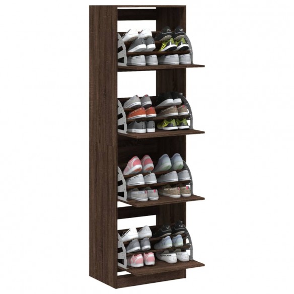 Armoire à chaussures 4 tiroirs rabattables brun 60x42x204 cm