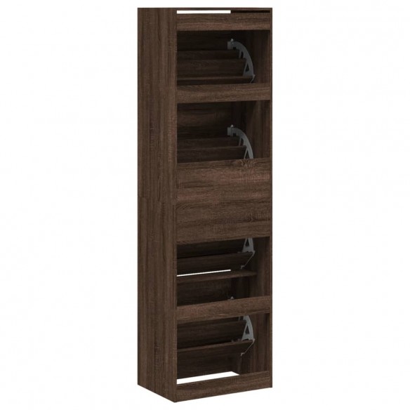 Armoire à chaussures 4 tiroirs rabattables brun 60x42x204 cm