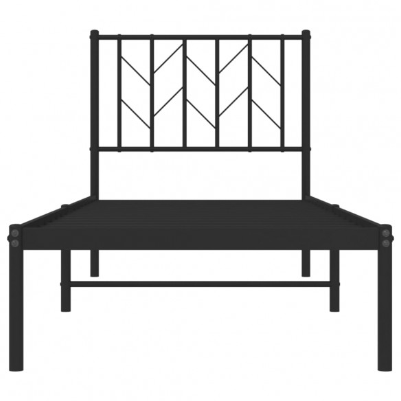 Cadre de lit métal avec tête de lit noir 75x190 cm