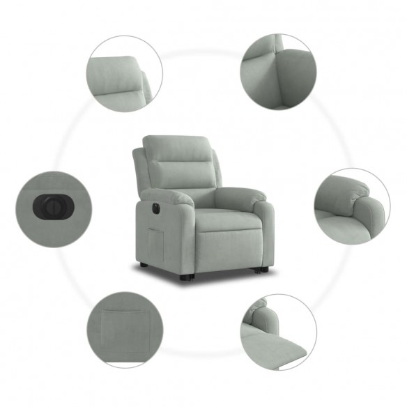 Fauteuil inclinable électrique gris clair velours