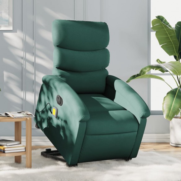 Fauteuil inclinable de massage électrique Vert foncé Tissu