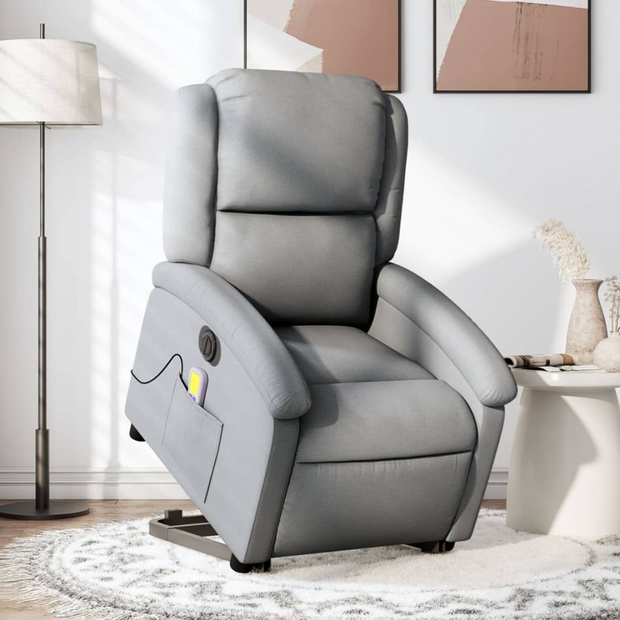 Fauteuil inclinable de massage électrique Gris clair Tissu